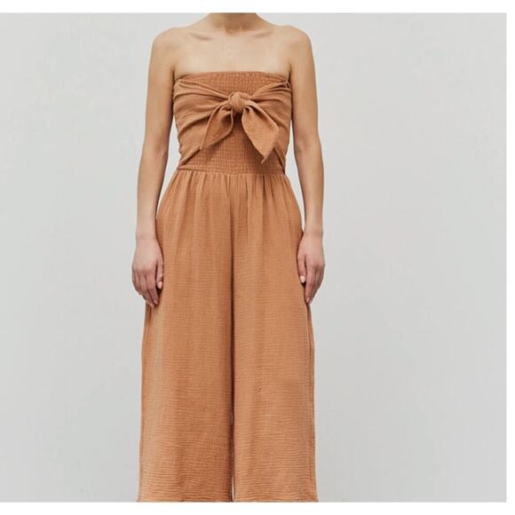 Grade & Gather Pants - Grade & Gather Tie Front Gauze Jumpsuit in Dusty Clay Sz M Beach Boho Stretch